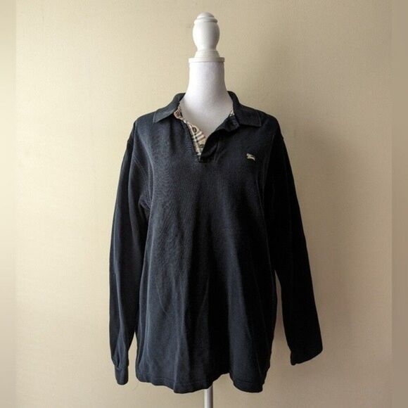 Burberry Black Long Sleeve Polo Medium